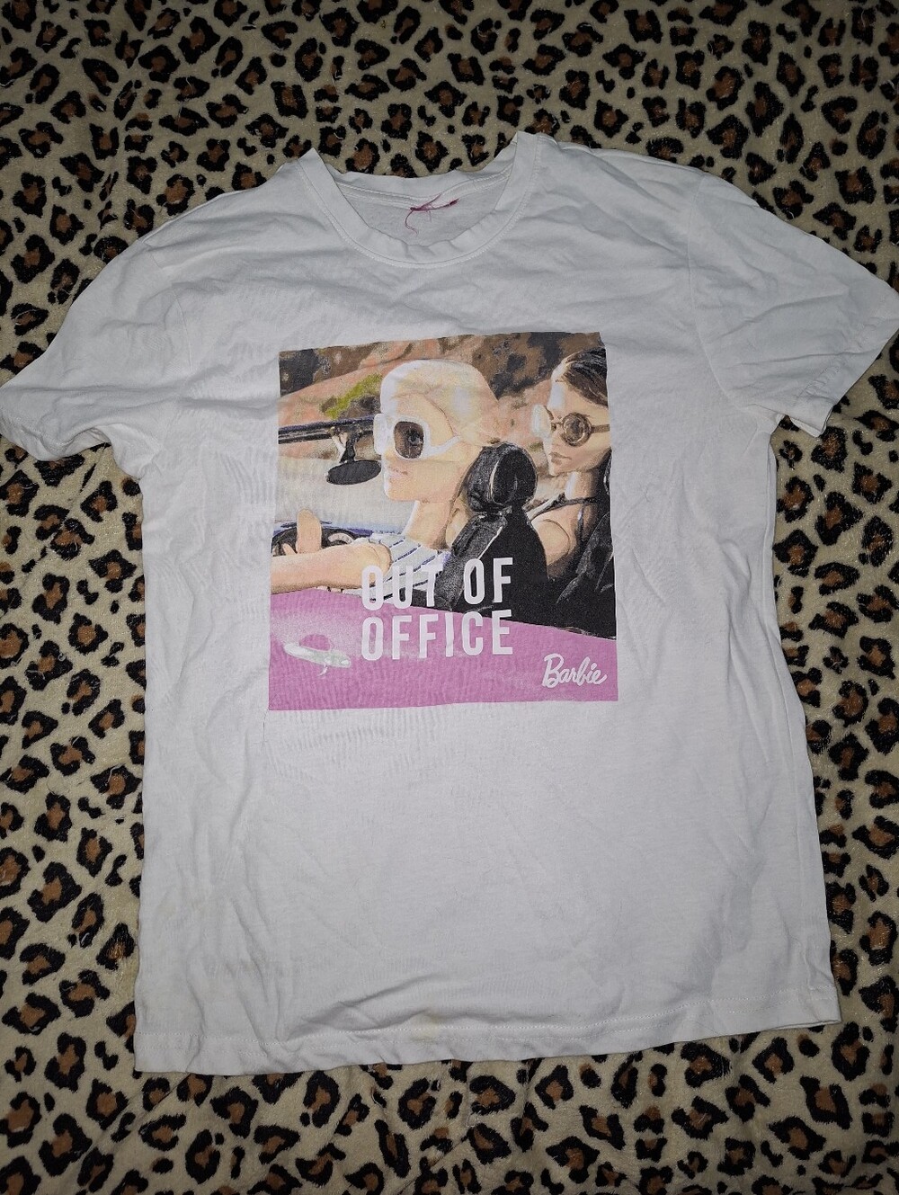 Barbie White Graphic Tee with Pink Accent